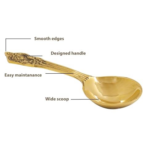 Putrika Traditional Handcrafted Brass Utensil Serving Spoon | Brass Cookware | Tableware | Dinnerware (Engraved Oval Ladle) - Image 5