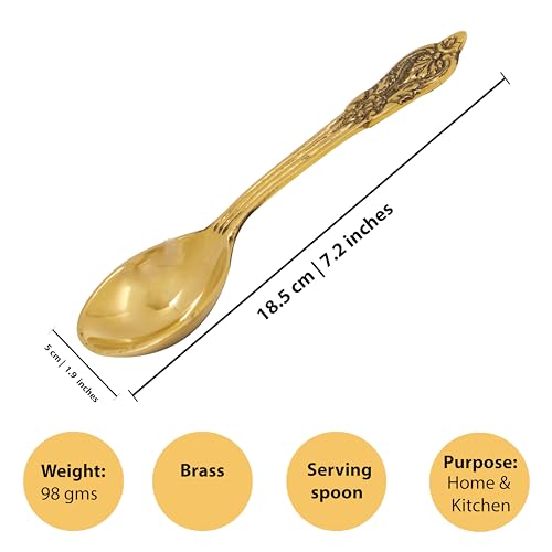 Putrika Traditional Handcrafted Brass Utensil Serving Spoon | Brass Cookware | Tableware | Dinnerware (Engraved Oval Ladle) - Image 4
