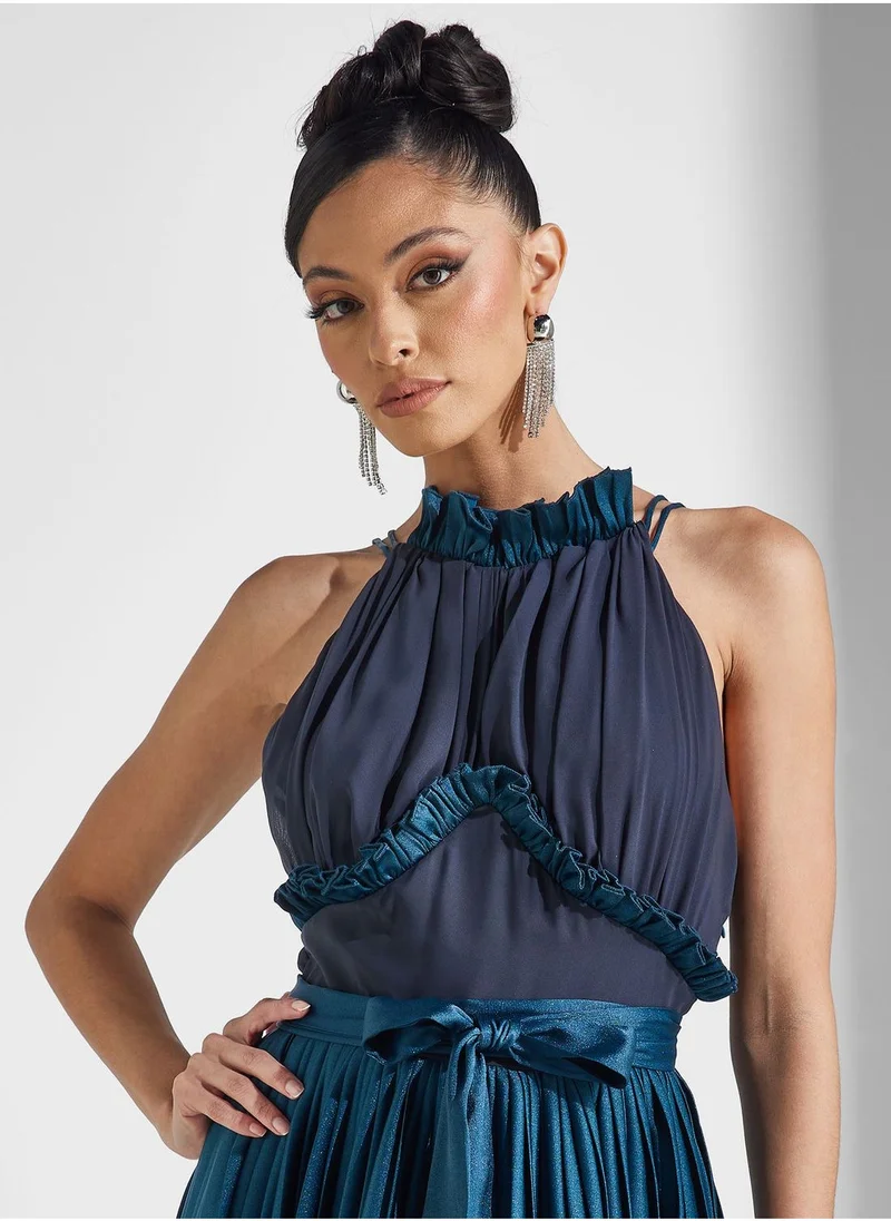 Amri Plisse Color Block Knot Detail Dress
