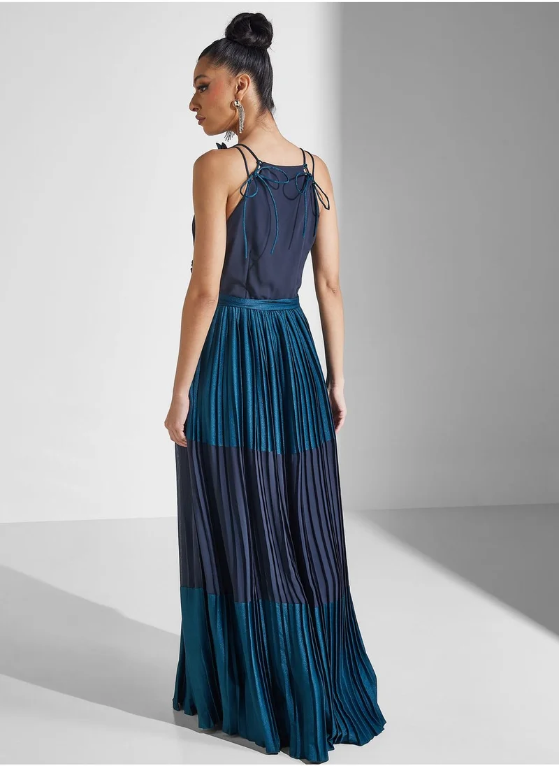 Amri Plisse Color Block Knot Detail Dress