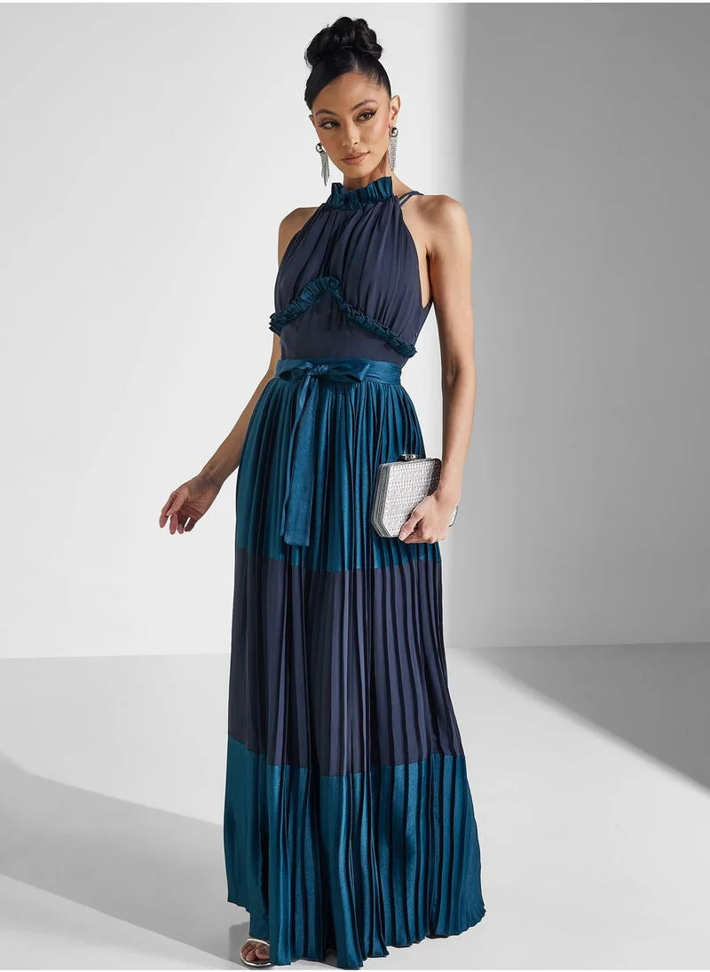 Amri Plisse Color Block Knot Detail Dress