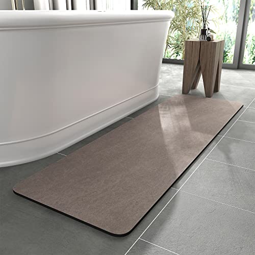 MontVoo -Bath Mat Rug-Rubber Backing Non Slip Quick Dry Absorbent Thin Bathroom Rugs Fit Under Door-Faux Suede Surface Bathroom Floor Mats-Shower Rug for in Front of Bathtub Shower Brown 17"x59" - Image 1
