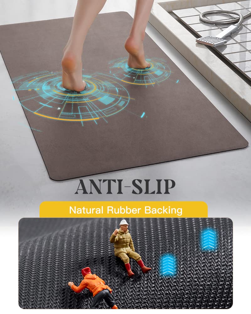 MontVoo -Bath Mat Rug-Rubber Backing Non Slip Quick Dry Absorbent Thin Bathroom Rugs Fit Under Door-Faux Suede Surface Bathroom Floor Mats-Shower Rug for in Front of Bathtub Shower Brown 17"x59" - Image 5