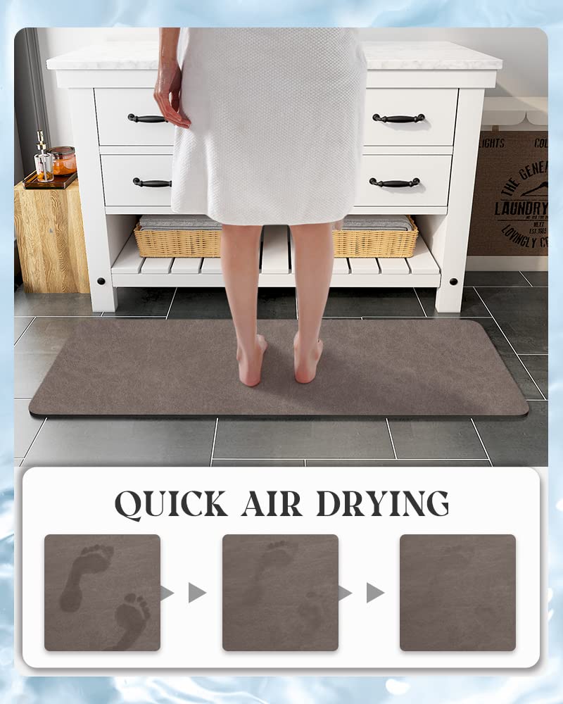 MontVoo -Bath Mat Rug-Rubber Backing Non Slip Quick Dry Absorbent Thin Bathroom Rugs Fit Under Door-Faux Suede Surface Bathroom Floor Mats-Shower Rug for in Front of Bathtub Shower Brown 17"x59" - Image 3
