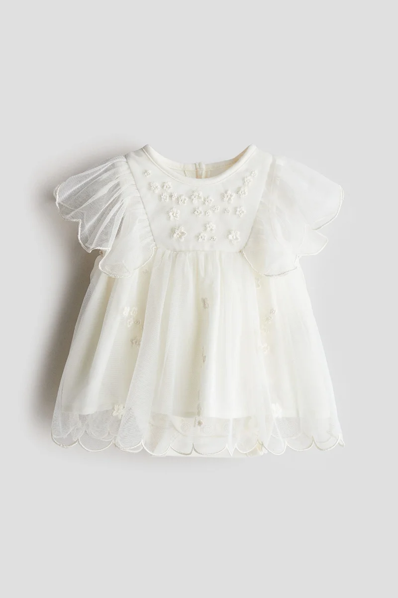 اتش اند ام فستان من نسيج شبكي مزين بتطريزات