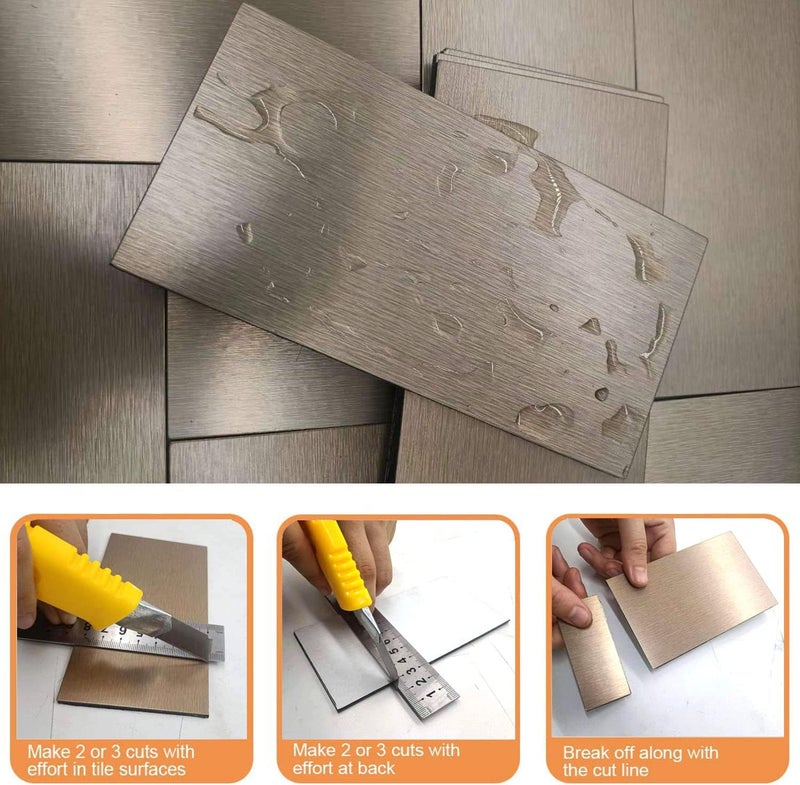 weimeisc 88-Piece Peel and Stick Backsplash Tile, PVC Aluminum Brushed Metal Silver Self Adhesive Tile for Kitchen, Bathroom ，Laundry Room, Fireplace, Stair Riser Decal (Copper) - Image 5