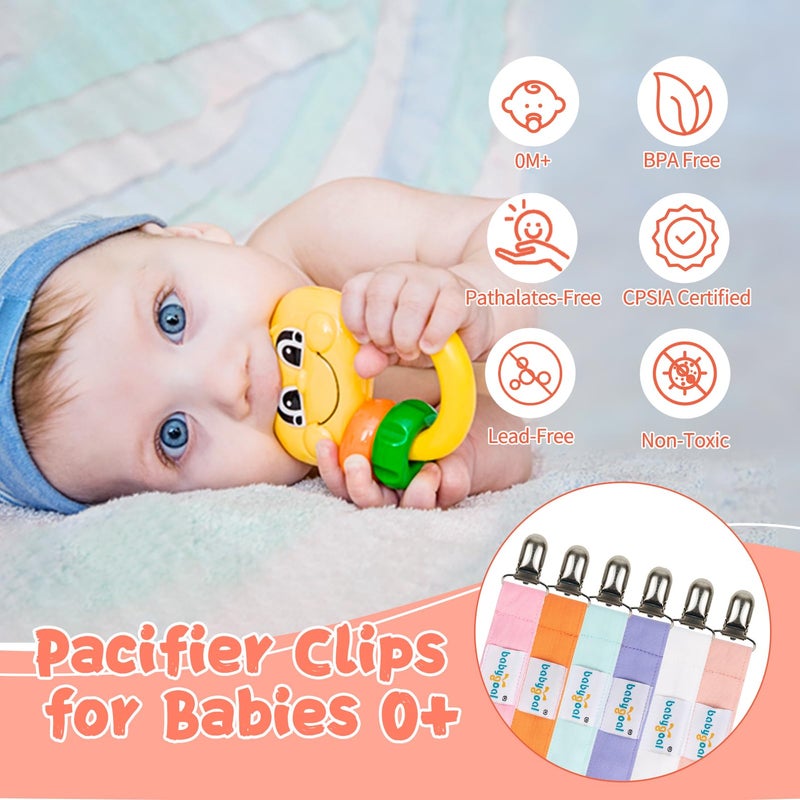 babygoal Baby Girl Pacifier Clips, 6 Pack Solid Color Pacifier Holder Clips for Boys and Girls Fits for Most Pacifier Styles and Binkies 6MP23 - Image 2