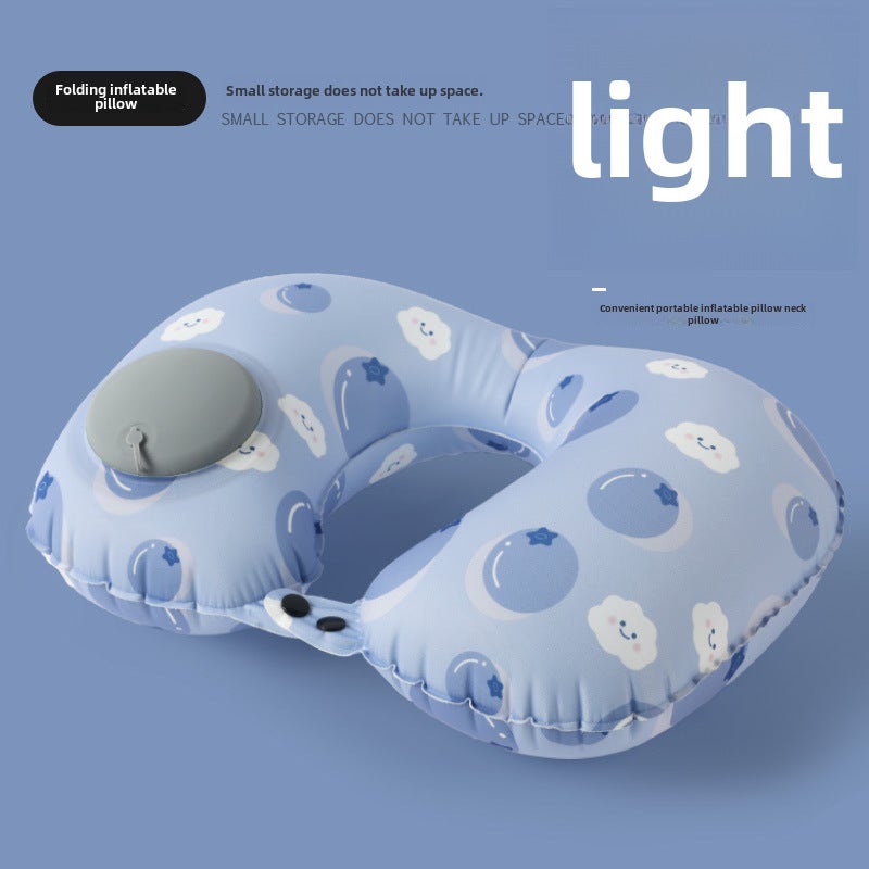 Inflatable U-Shaped Travel Pillow for Neck Support Blueberry print