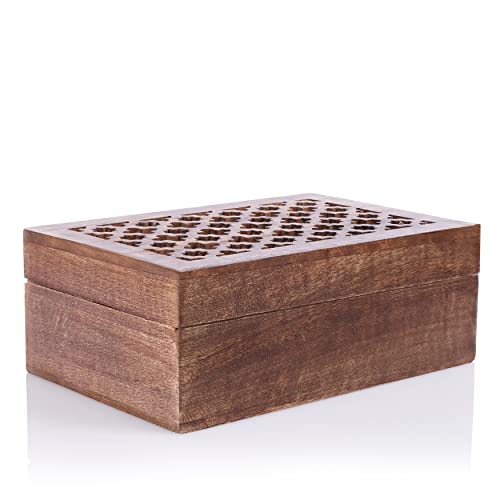 Mela Artisans Wooden Keepsake Box | Medium Polish Mango Wood Memory & Photo Storage Box with Hinged Lid | Decorative Storage Box | Large | 9x6x3.5 Inch - Image 2