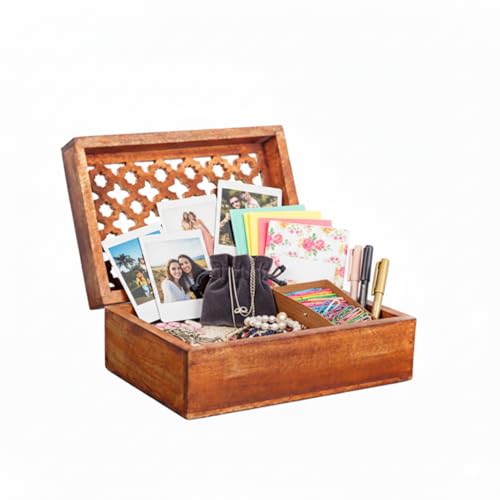 Mela Artisans Wooden Keepsake Box | Medium Polish Mango Wood Memory & Photo Storage Box with Hinged Lid | Decorative Storage Box | Large | 9x6x3.5 Inch - Image 1