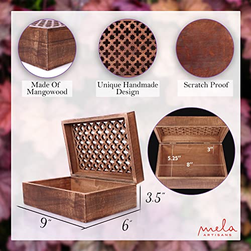Mela Artisans Wooden Keepsake Box | Medium Polish Mango Wood Memory & Photo Storage Box with Hinged Lid | Decorative Storage Box | Large | 9x6x3.5 Inch - Image 3