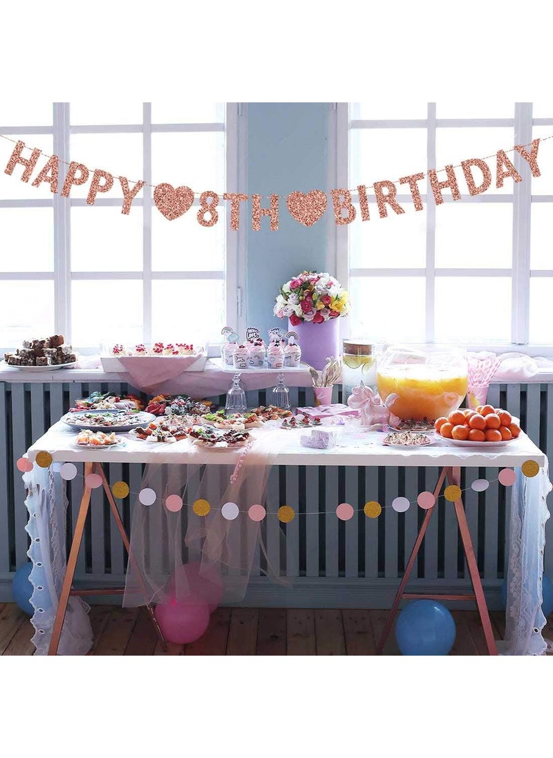 MAGJUCHE Rose Gold 8th Birthday Banner Glitter Happy 8 Years Old Boy or Girl Party Decorations Supplies  - Image 3