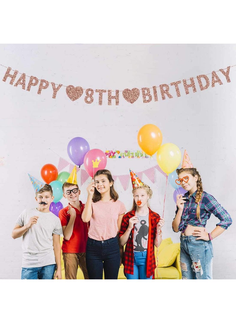 MAGJUCHE Rose Gold 8th Birthday Banner Glitter Happy 8 Years Old Boy or Girl Party Decorations Supplies  - Image 2