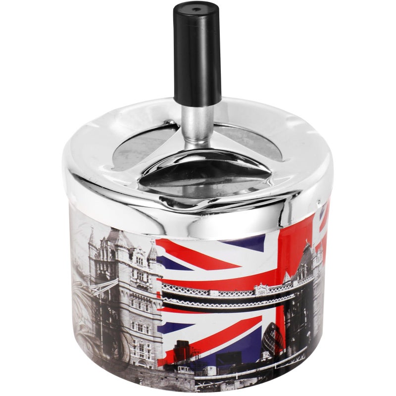 Windproof Automatic Extinguishing Stainless Steel Ashtray with Rotating Lid for Outdoor Car Home Patio Use - Image 2