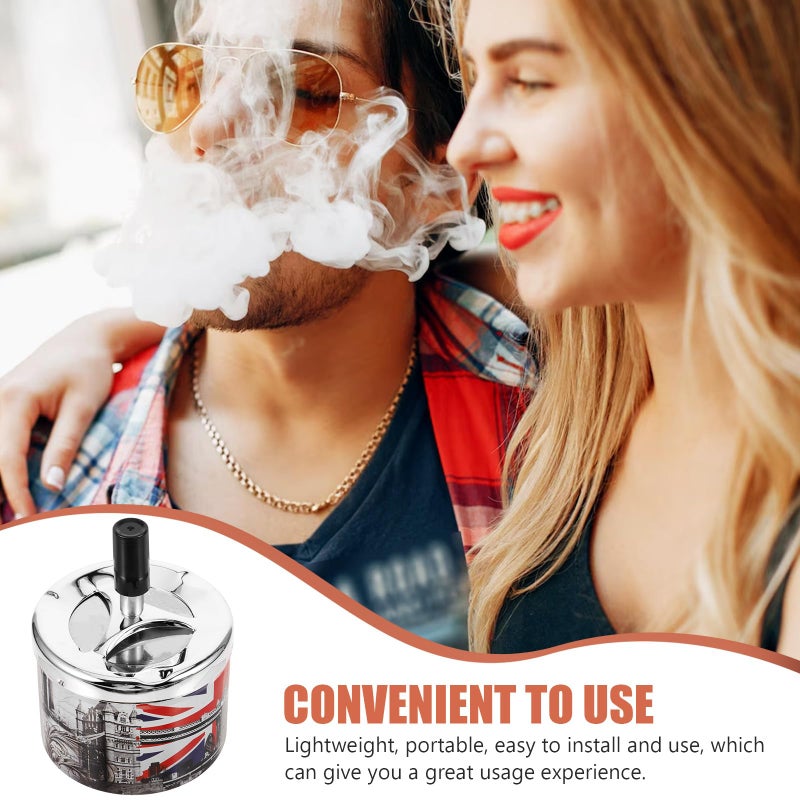 Windproof Automatic Extinguishing Stainless Steel Ashtray with Rotating Lid for Outdoor Car Home Patio Use - Image 5