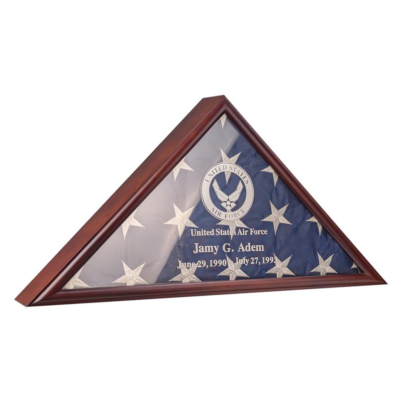 ARRAWIS Durable Flag Display Case - Personalized Tribute, Wall-Mount or Tabletop Clear Glass Front Protects and Displays 5 X 9.5 FT Burial Flag Perfect for Honoring Military Service (Mahogany) - Image 1