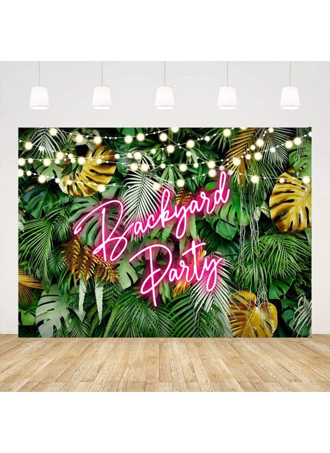 Ticuenicoa 7×5ft Backyard Party Backdrop Hawaiian Tropical Aloha Palm Leaves Backyard BBQ Birthday Background Pink Neon Jungle Green Leaves Photography Backdrops Party Decorations Photo Booth Props  - Image 1
