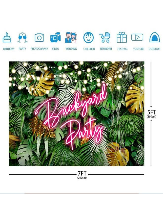 Ticuenicoa 7×5ft Backyard Party Backdrop Hawaiian Tropical Aloha Palm Leaves Backyard BBQ Birthday Background Pink Neon Jungle Green Leaves Photography Backdrops Party Decorations Photo Booth Props  - Image 3