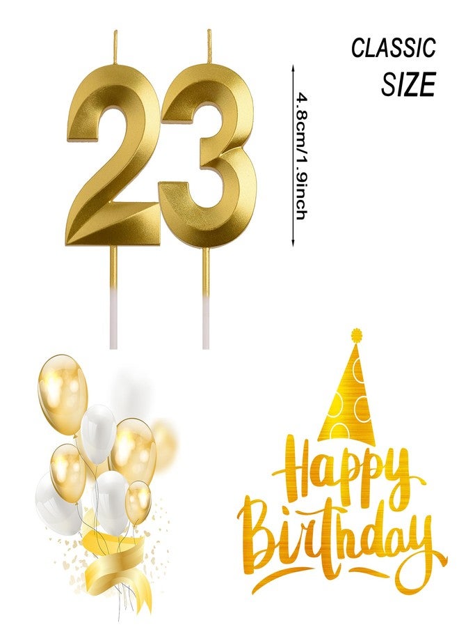 AOOLADA 23rd 32nd Birthday Candles, Gold 32 23 Year Old Number Birthday Candles, Happy Birthday Party Decorations Cake Topper Gifts for Men Women - Image 2