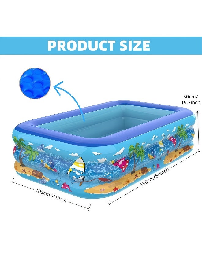 أَليفينجهوم مسبح  قابل للنفخ مع مضخة هواء للأطفال والكبار، مقاس ١٥٠ × ١٠٥ × ٥٠ سم، مصنوع من PVC سميك مستطيل الشكل للعائلة، مناسب للاستخدام في الخارج والحديقة والفناء الخلفي وحفلات المياه الصيفية - Image 2