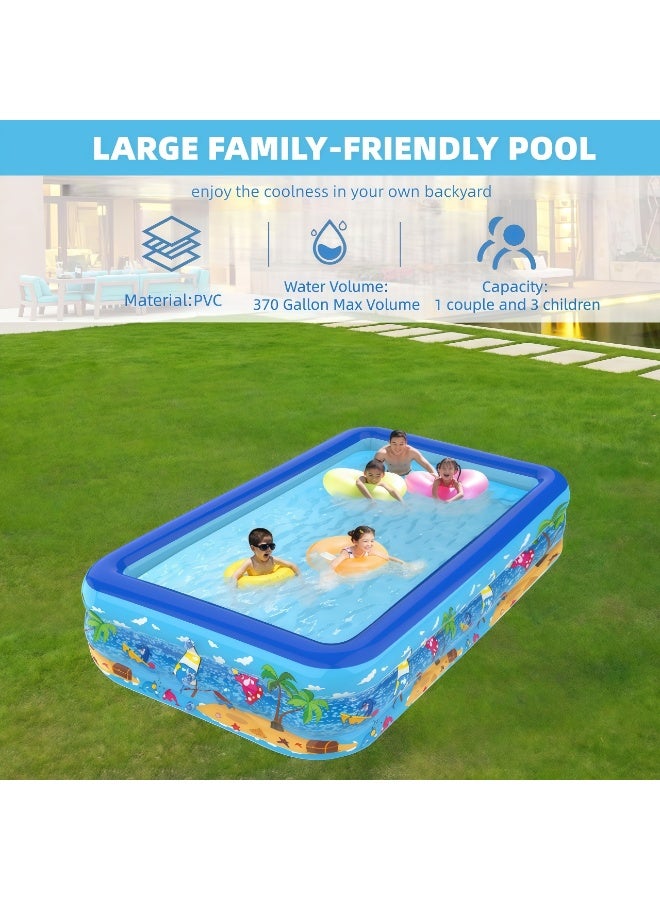 أَليفينجهوم مسبح  قابل للنفخ مع مضخة هواء للأطفال والكبار، مقاس ١٥٠ × ١٠٥ × ٥٠ سم، مصنوع من PVC سميك مستطيل الشكل للعائلة، مناسب للاستخدام في الخارج والحديقة والفناء الخلفي وحفلات المياه الصيفية - Image 3