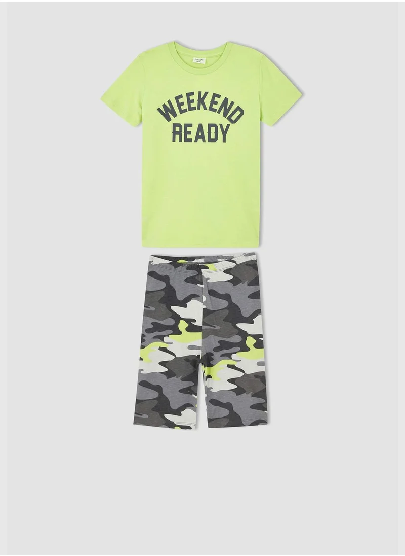 DeFacto Regular Fit Short Sleeve Camo Print Pyjama Set