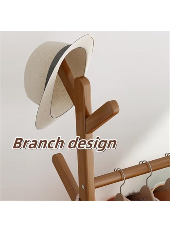 Clothing Rack Bamboo, Garment Rack Coat Rack Multifunctional Bedroom Hanging Rack Clothes Organizer Hat Tree, Wardrobe Storage Shelves with 6 Hooks (100*30*138CM) - Image 4