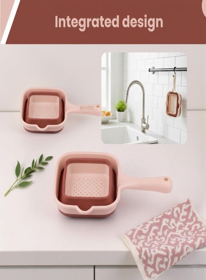 RIVIOX Collapsible Drainer Strainer with Handle, Food Grade Silicone Folding Colander for Kitchen Pasta, Noodles, Vegetables & Fruits Washing - Space Saving & Easy Storage - Image 4