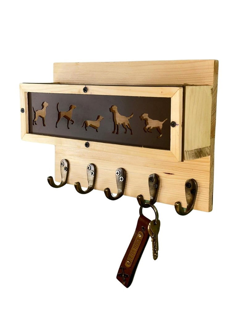 Smart Gen Smart Gen Key Holder for Wall Decorative Key and Mail Holder with Large Hooks for Bags Coats Umbrella Solid Wood Key Hanger with Mounting Hardware  - Image 1