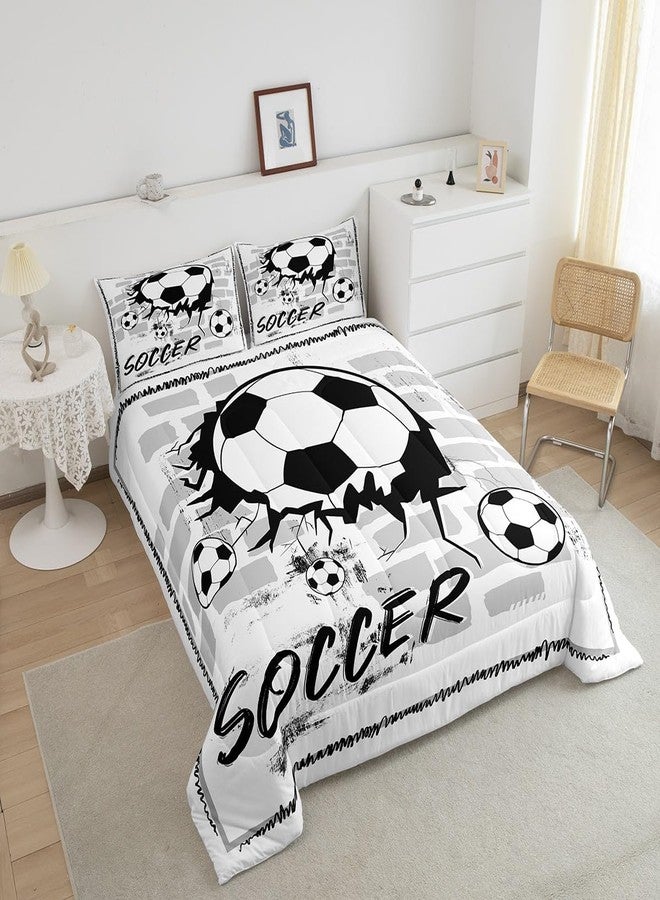 Feelyou Football Comforter Set Twin Size Kids Soccer Sports Comforter for Boys Girls Teens Ball Game Bedding Set Breathable World Cup Black White Ball Duvet Set Room Decor Quilt Set - Image 3