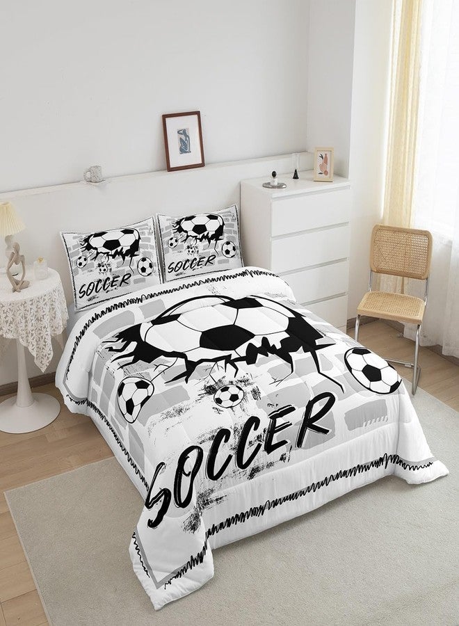 Feelyou Football Comforter Set Twin Size Kids Soccer Sports Comforter for Boys Girls Teens Ball Game Bedding Set Breathable World Cup Black White Ball Duvet Set Room Decor Quilt Set - Image 2