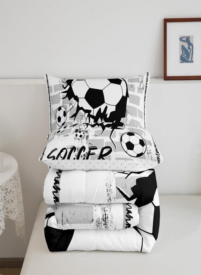 Feelyou Football Comforter Set Twin Size Kids Soccer Sports Comforter for Boys Girls Teens Ball Game Bedding Set Breathable World Cup Black White Ball Duvet Set Room Decor Quilt Set - Image 5