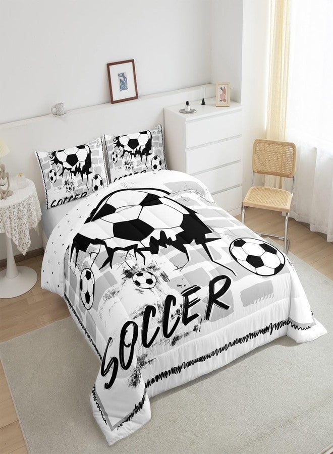 Feelyou Football Comforter Set Twin Size Kids Soccer Sports Comforter for Boys Girls Teens Ball Game Bedding Set Breathable World Cup Black White Ball Duvet Set Room Decor Quilt Set - Image 4