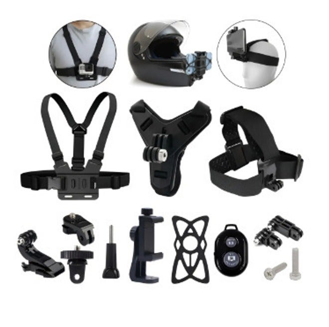 Universal Action Camera Chest & Head Mount Strap Set for DJI, GoPro & Smartphones - Outdoor Cycling & Riding Kit
