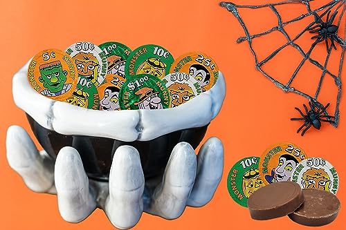 Fruidles Halloween Monster Money Coins Munny, Trick-Or-Treat Party Bag Fillers, Individually Wrapped in Orange, Green, Silver Coin Design Foils, Kosher Certified Dairy (Half-Pound) - Image 2