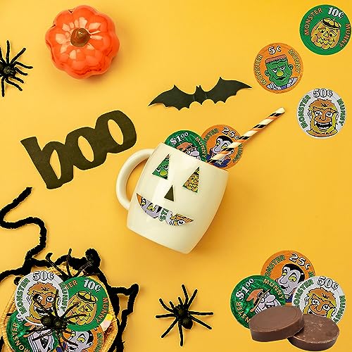 Fruidles Halloween Monster Money Coins Munny, Trick-Or-Treat Party Bag Fillers, Individually Wrapped in Orange, Green, Silver Coin Design Foils, Kosher Certified Dairy (Half-Pound) - Image 4