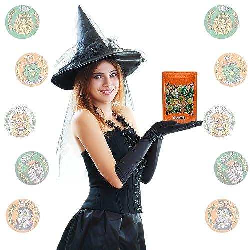 Fruidles Halloween Monster Money Coins Munny, Trick-Or-Treat Party Bag Fillers, Individually Wrapped in Orange, Green, Silver Coin Design Foils, Kosher Certified Dairy (Half-Pound) - Image 3