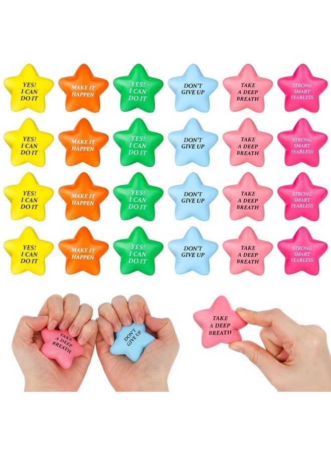 POPLAY 24Pcs Inspirational Stress Relief Balls, 2Inch Star Stress Balls Colorful Foam Squeeze Balls Motivational Stress Balls For Kids Adults Anxiety Fidget Sensory - Image 1