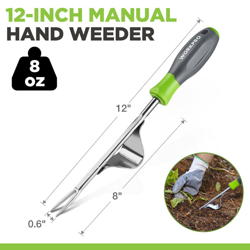 WORKPRO Weed Puller Tool, Metal Leverage Base and V-Shaped Forks for Easy Weed Removal & Deeper Root Digging, Heavy Duty Stainless Steel with Soft Handle, Manual Hand Weeder for Gardening - Image 2