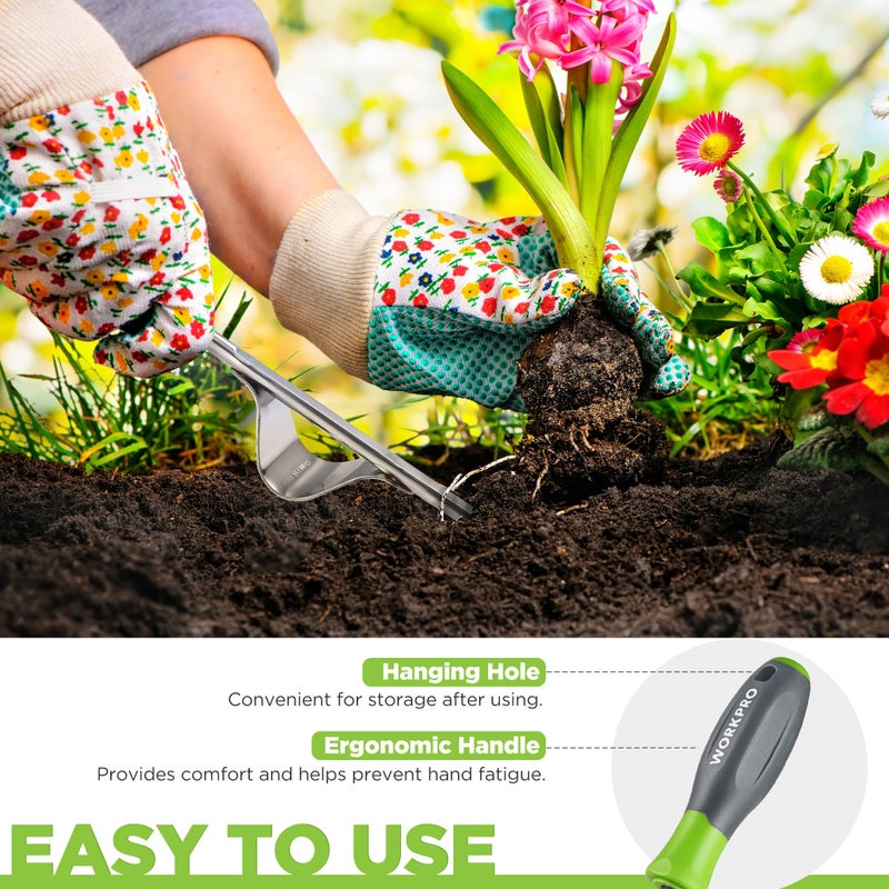 WORKPRO Weed Puller Tool, Metal Leverage Base and V-Shaped Forks for Easy Weed Removal & Deeper Root Digging, Heavy Duty Stainless Steel with Soft Handle, Manual Hand Weeder for Gardening - Image 5