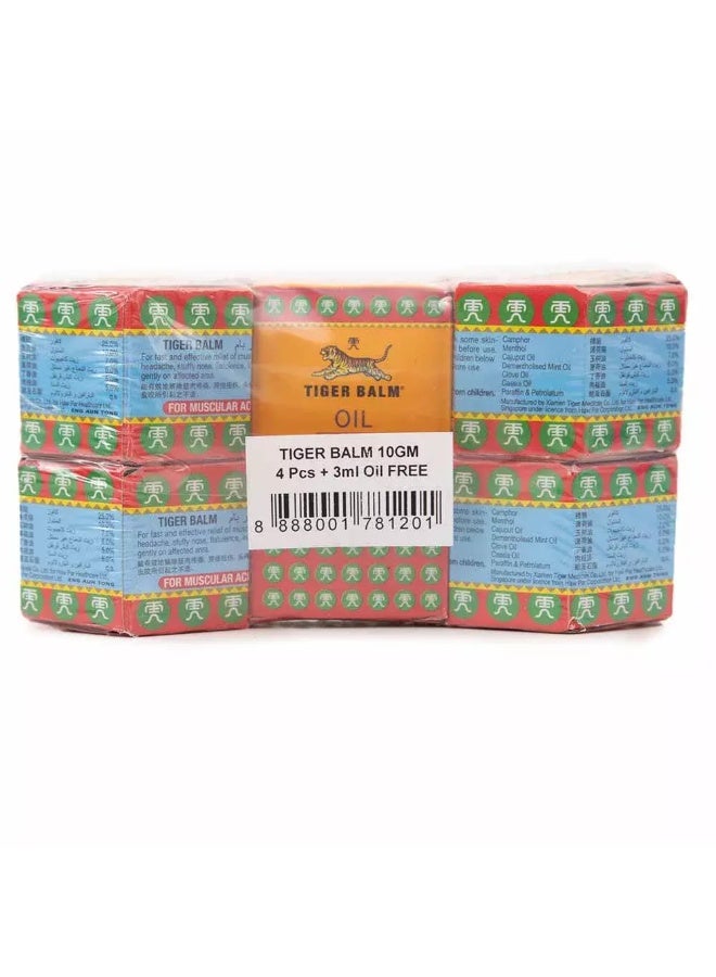 Tiger Blam Red Ointment Oil and Balm Offer Pack (4 Balm + 1 Oil) 4x10gm+3ml - Image 1