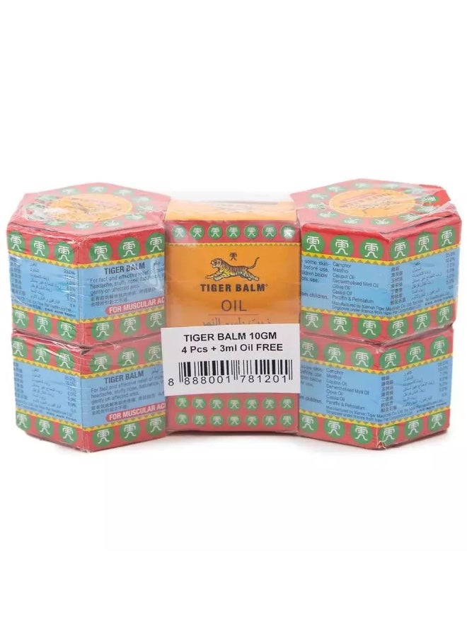 Tiger Blam Red Ointment Oil and Balm Offer Pack (4 Balm + 1 Oil) 4x10gm+3ml - Image 3