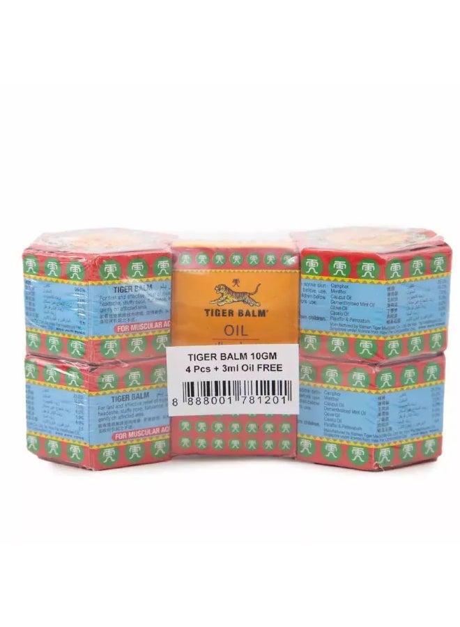 Tiger Blam Red Ointment Oil and Balm Offer Pack (4 Balm + 1 Oil) 4x10gm+3ml - Image 4