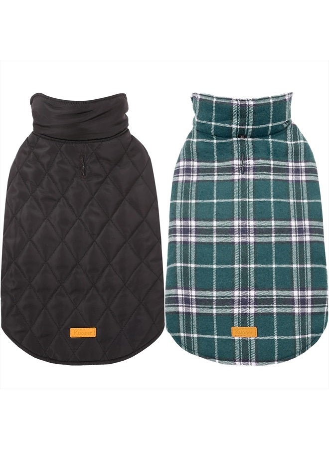 Kuoser Warm Dog Coat, Reversible Dog Jacket Waterproof Dog Winter Coat British Style Plaid Dog Clothes Pet Dog Cold Weather Coats Cozy Snow Jacket Vest for Small Medium Large Dogs Green XS - Image 1