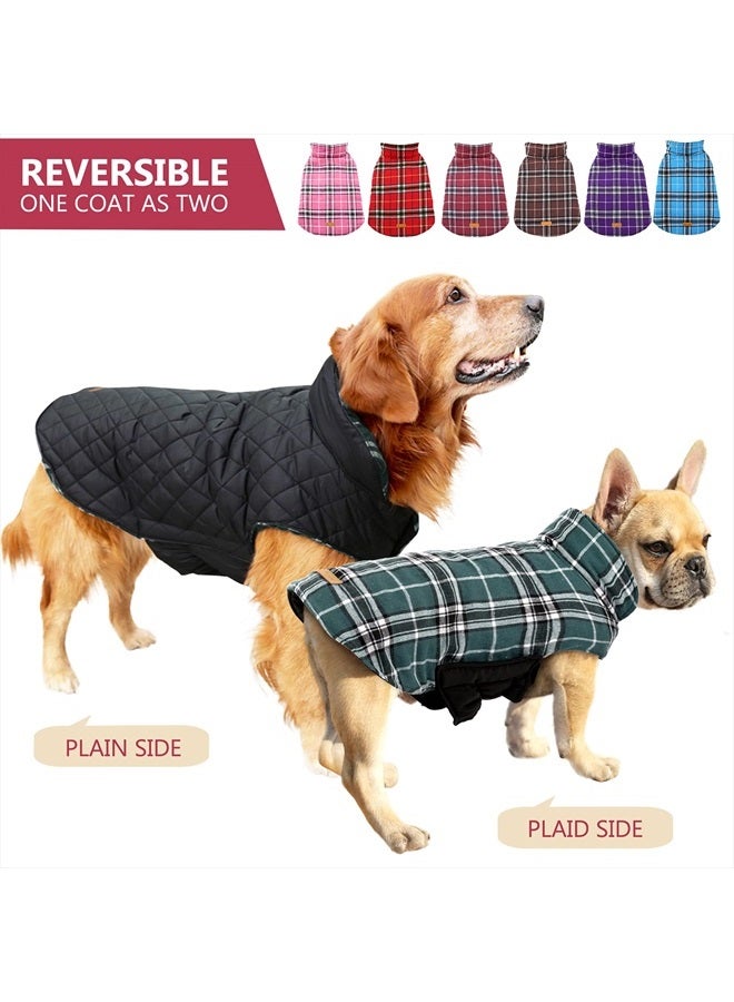 Kuoser Warm Dog Coat, Reversible Dog Jacket Waterproof Dog Winter Coat British Style Plaid Dog Clothes Pet Dog Cold Weather Coats Cozy Snow Jacket Vest for Small Medium Large Dogs Green XS - Image 4
