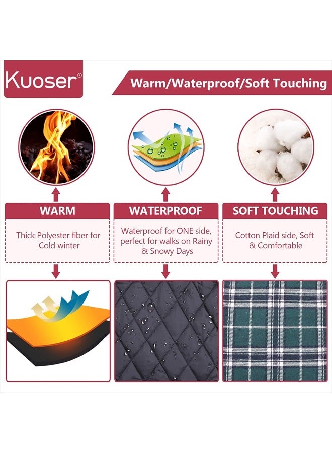 Kuoser Warm Dog Coat, Reversible Dog Jacket Waterproof Dog Winter Coat British Style Plaid Dog Clothes Pet Dog Cold Weather Coats Cozy Snow Jacket Vest for Small Medium Large Dogs Green XS - Image 3