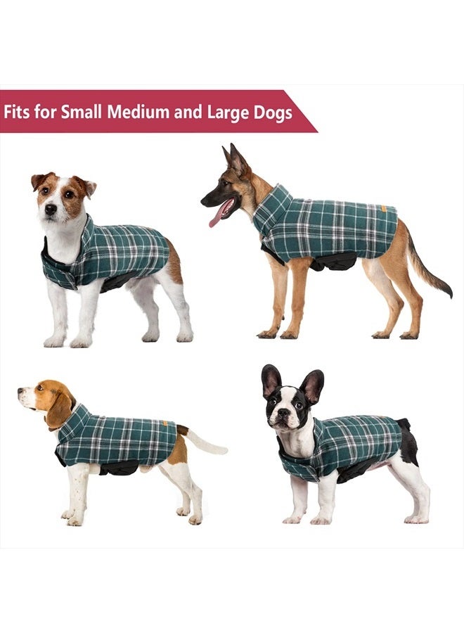 Kuoser Warm Dog Coat, Reversible Dog Jacket Waterproof Dog Winter Coat British Style Plaid Dog Clothes Pet Dog Cold Weather Coats Cozy Snow Jacket Vest for Small Medium Large Dogs Green XS - Image 5