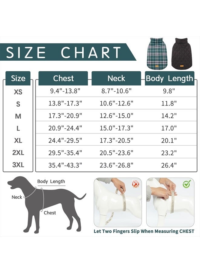 Kuoser Warm Dog Coat, Reversible Dog Jacket Waterproof Dog Winter Coat British Style Plaid Dog Clothes Pet Dog Cold Weather Coats Cozy Snow Jacket Vest for Small Medium Large Dogs Green XS - Image 2