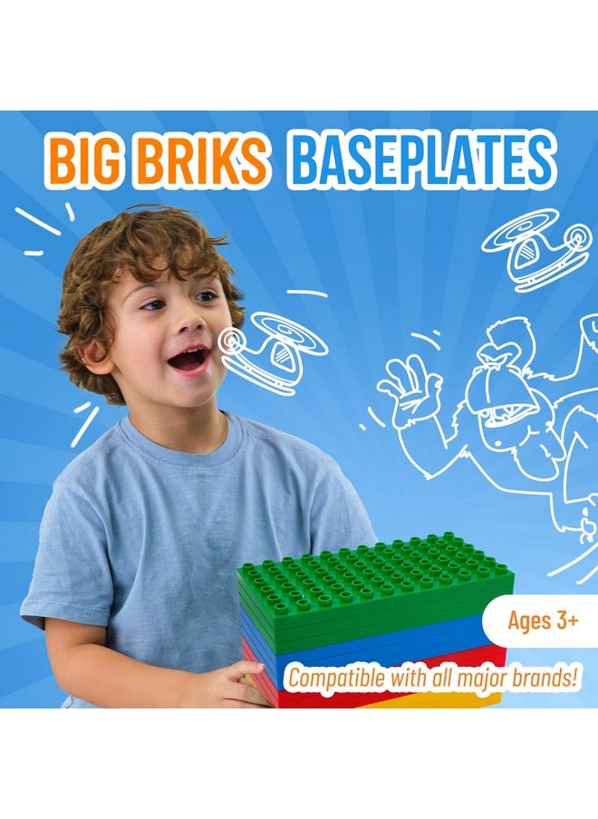 Strictly Briks Strictly Briks Compatible with Lego Duplo 12 Pack Large Building Blocks Baseplates, Big Bricks Stackable Plates 7.5 x 3.75 in for Toddlers & Kids, Bigger Size Bricks, Basic Color, Stackable Baseplates  - Image 2