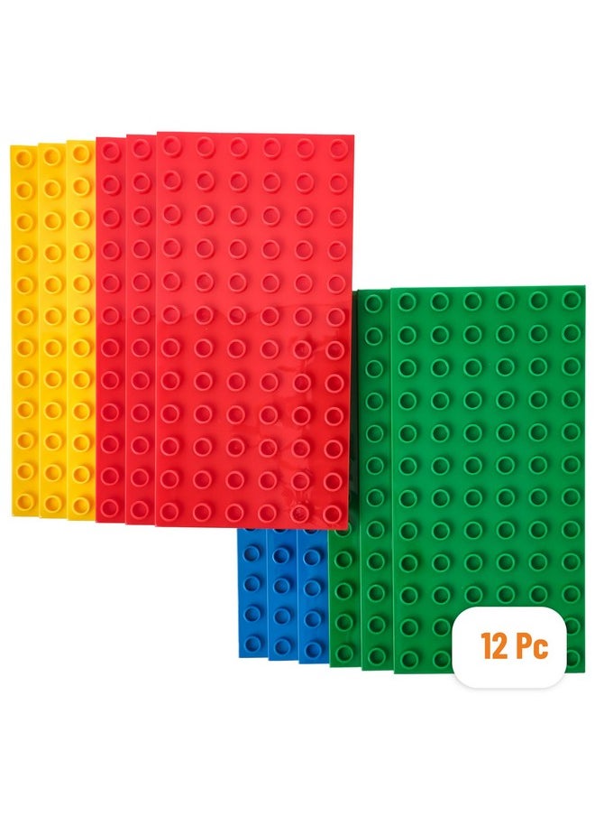 Strictly Briks Strictly Briks Compatible with Lego Duplo 12 Pack Large Building Blocks Baseplates, Big Bricks Stackable Plates 7.5 x 3.75 in for Toddlers & Kids, Bigger Size Bricks, Basic Color, Stackable Baseplates  - Image 1
